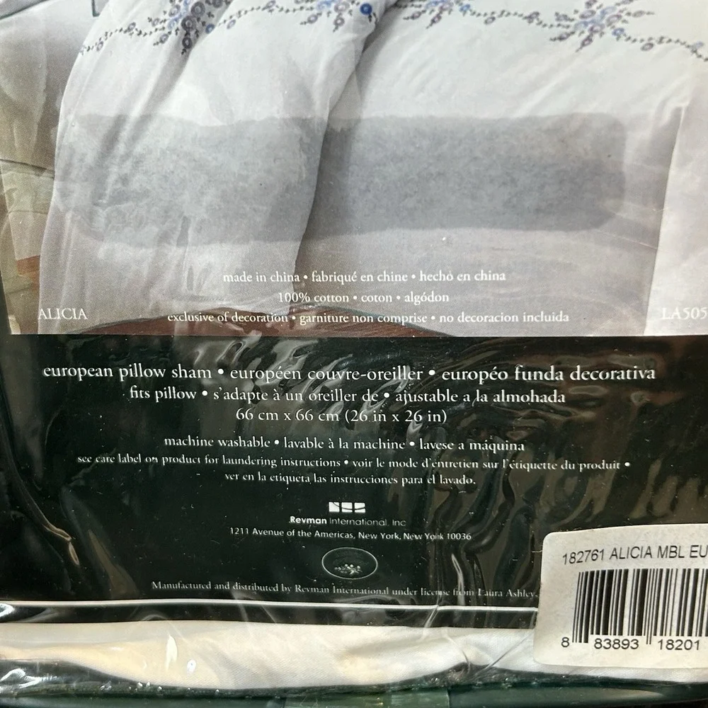 NEW Laura Ashley Embroidered Floral Blue, Purple Green 100%‎ Cotton Euro Sham
